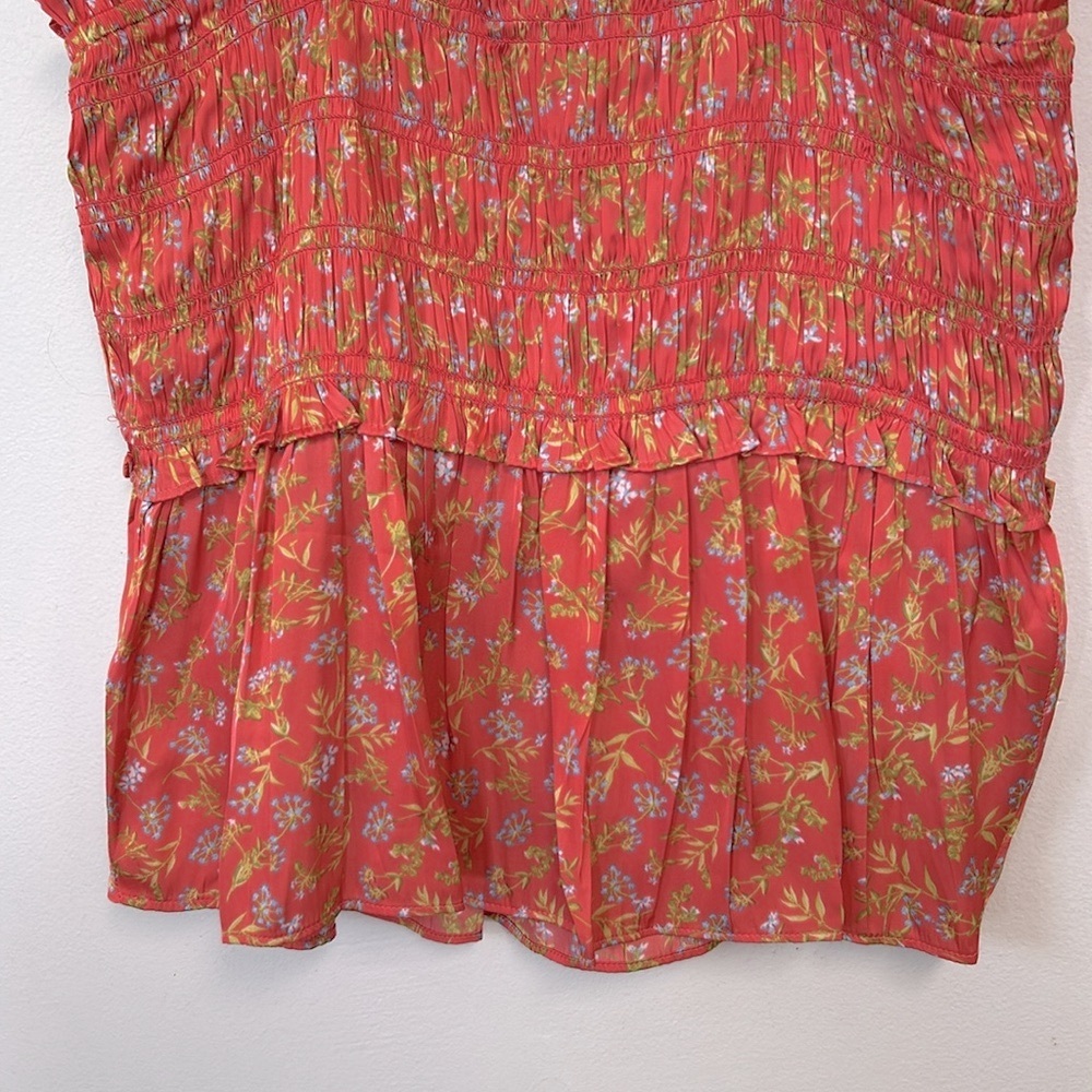 J. Crew Smocked Featherweight Satin Women’s Size L Coral Meadow Floral Tank Top - Picture 9 of 13